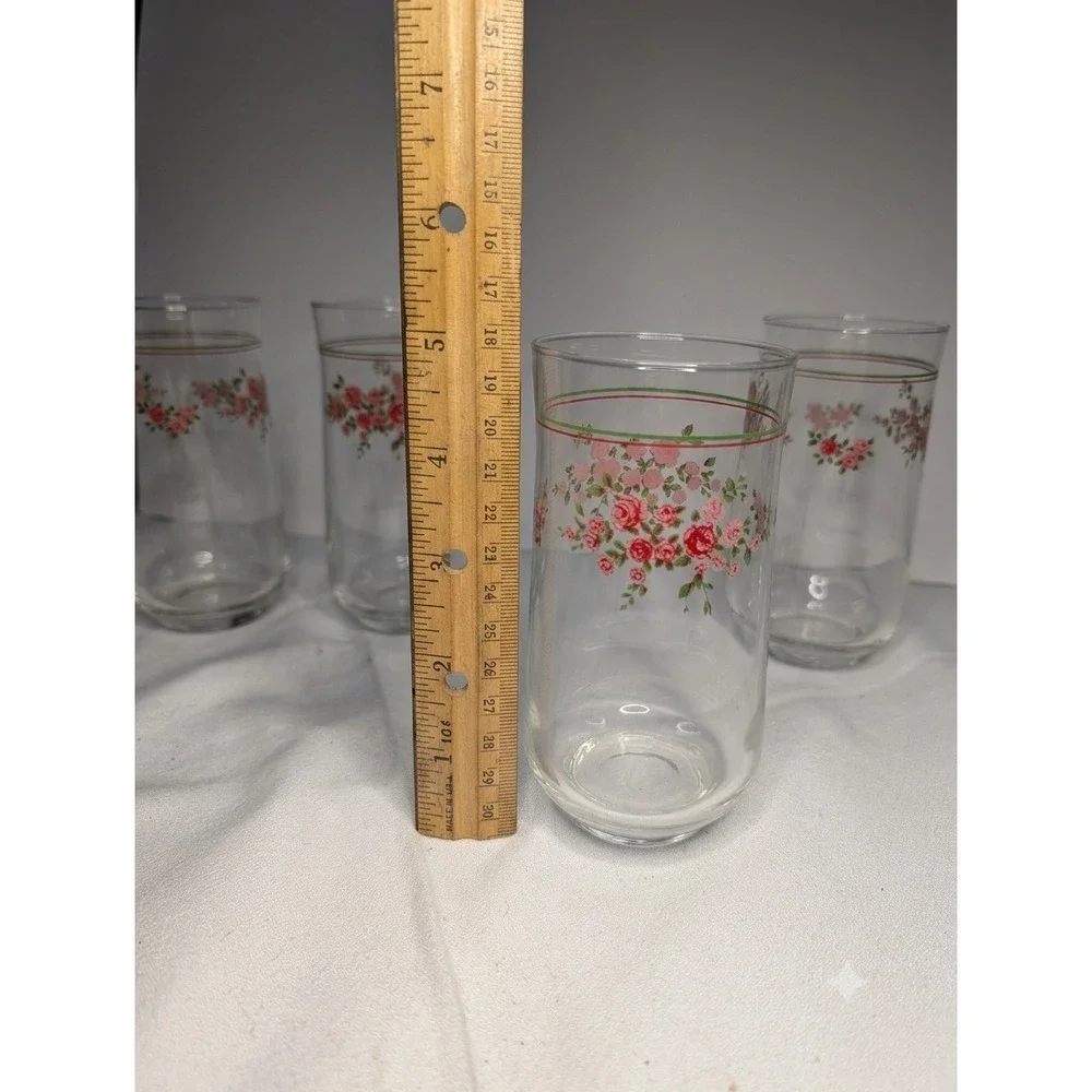 Vintage MCM Libby Pink Rose Floral Tumblers - Set of 4